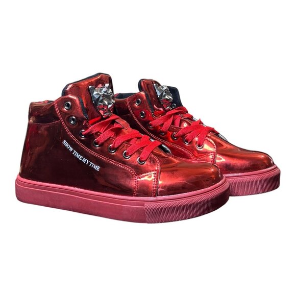Red Metallic MotorCycle Boots Show Time My Time Size Mens 9 Sneakers Punk Shiny - Picture 3 of 10
